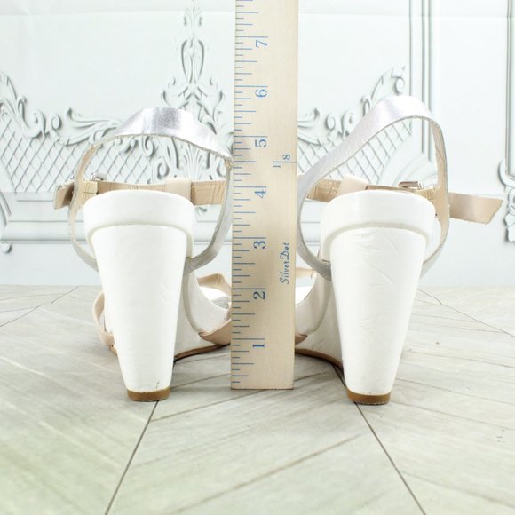 Dune Cream Silver Leather Buckles Ankle Strap Heels Sandals Size 7 EU 37 - Picture 8 of 8